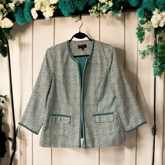 Elementz Turquoise & White Tweed Blazer Jacket - Picture 5 of 17